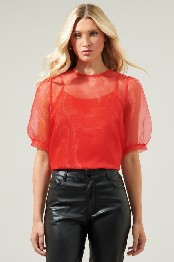 sugarlips Sabrina Organza Bow Puff Sleeve Top