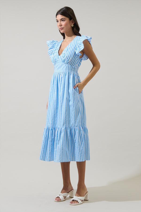 Sugarlips Saida Striped Alara Ruffle Midi Dress