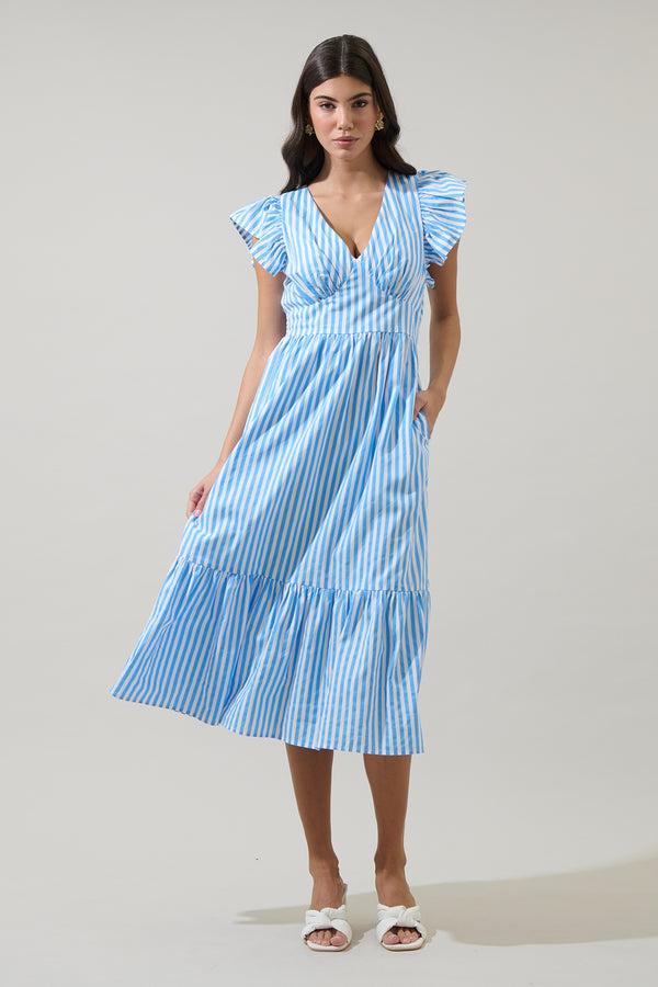 sugarlips Saida Striped Alara Ruffle Midi Dress