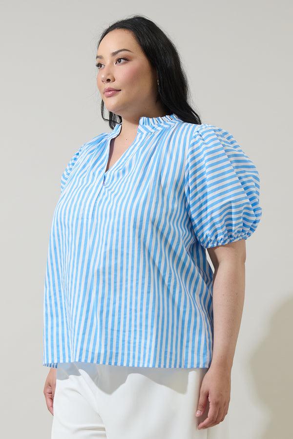 Sugarlips Saida Striped Josy Puff Sleeve Top Curve