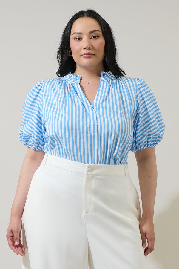 sugarlips Saida Striped Josy Puff Sleeve Top Curve