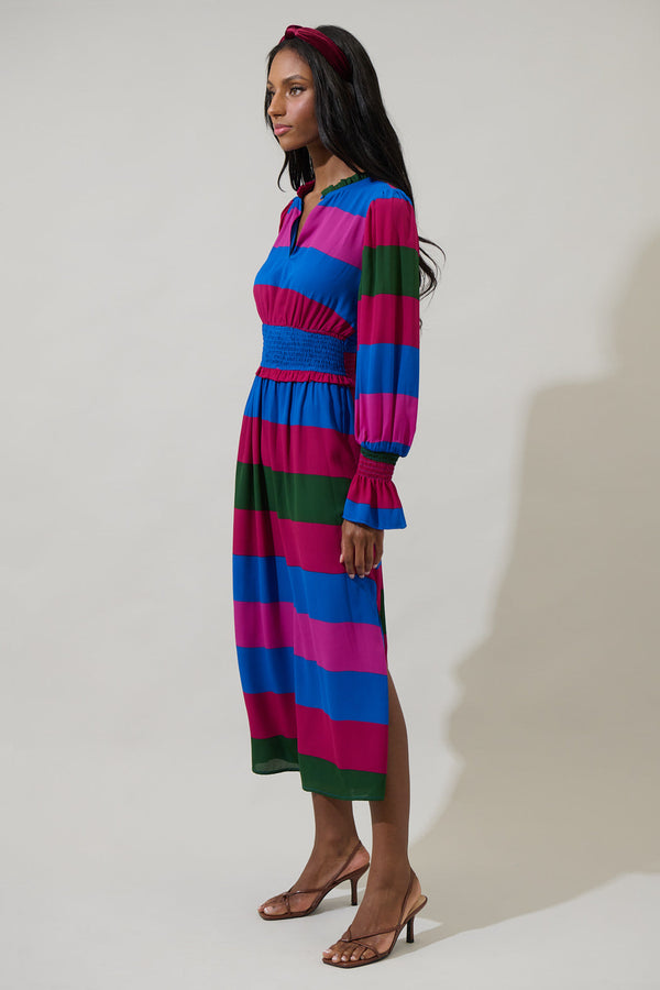 Sugarlips Saige Striped Ria Smocked Midi Dress