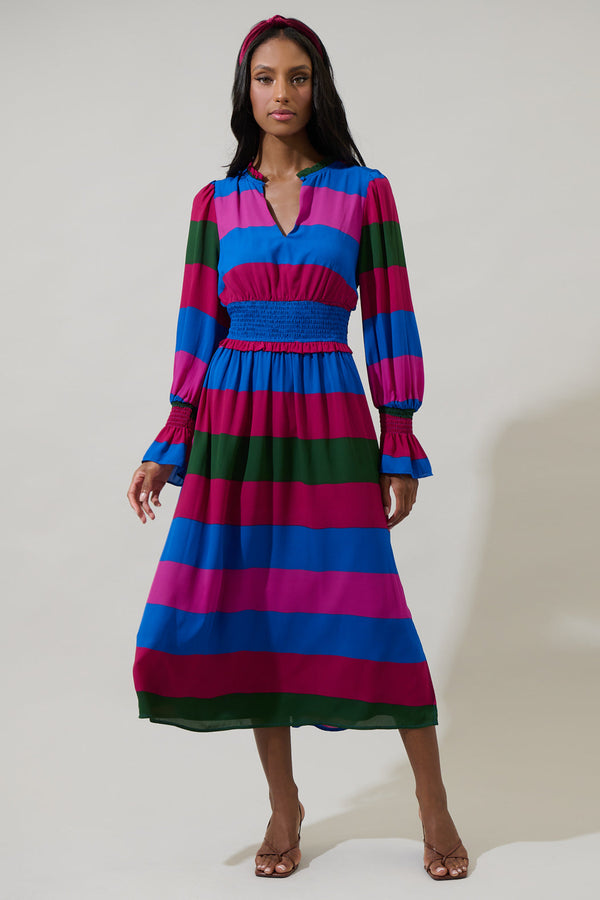 sugarlips Saige Striped Ria Smocked Midi Dress
