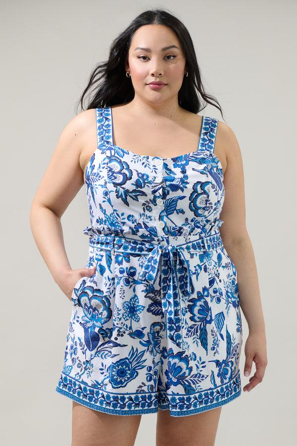 sugarlips Salema Floral Button Up Romper Curve