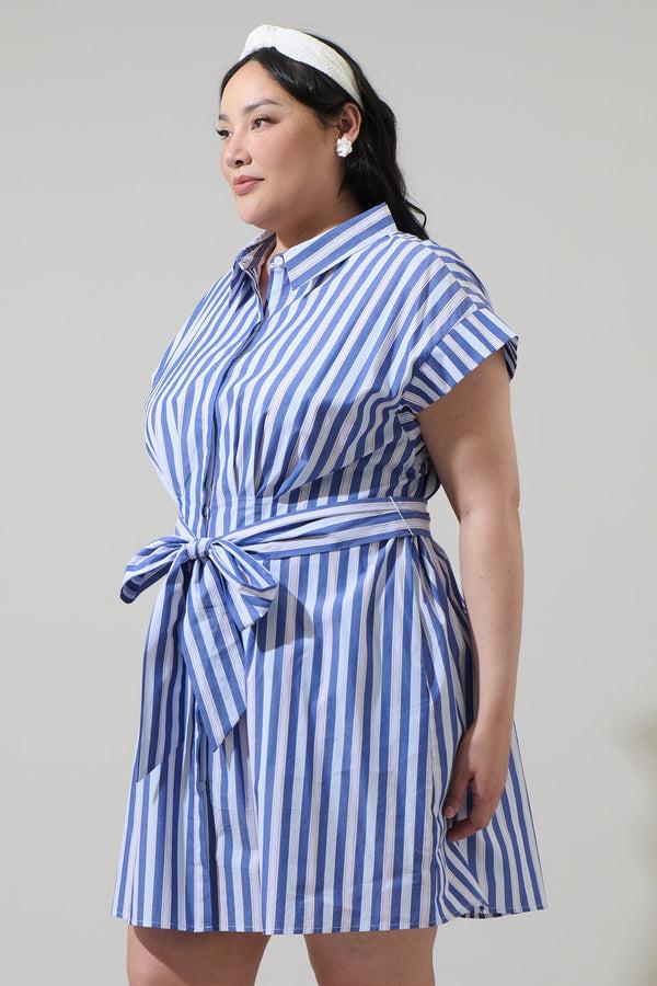 Sugarlips Samera Stripe Button Up Mini Dress Curve