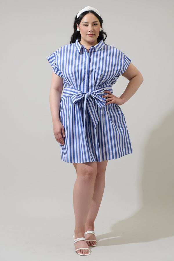 Sugarlips Samera Stripe Button Up Mini Dress Curve