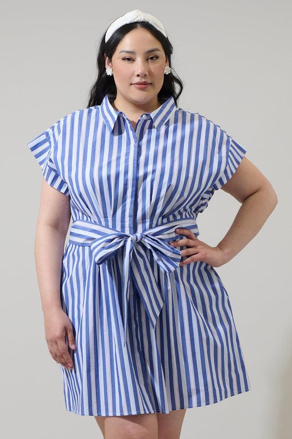 sugarlips Samera Stripe Button Up Mini Dress Curve