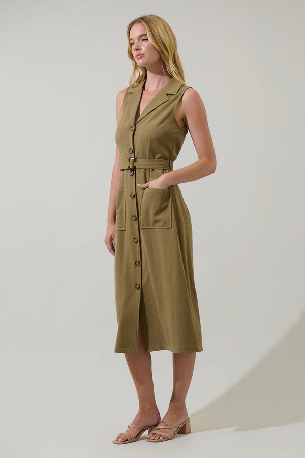 Sugarlips Sanders Collar Sleeveless Midi Dress