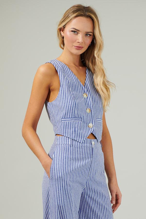 Sugarlips Sandy Striped Chelsea Button Up Vest
