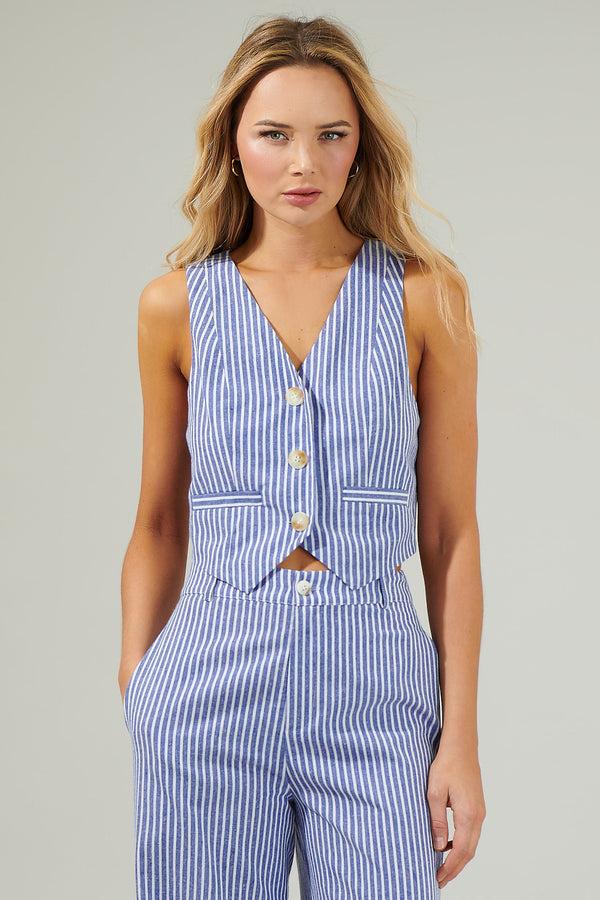 sugarlips Sandy Striped Chelsea Button Up Vest