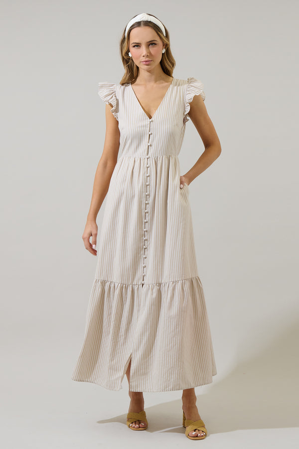 sugarlips Sandy Striped Evianna Flutter Maxi Dress