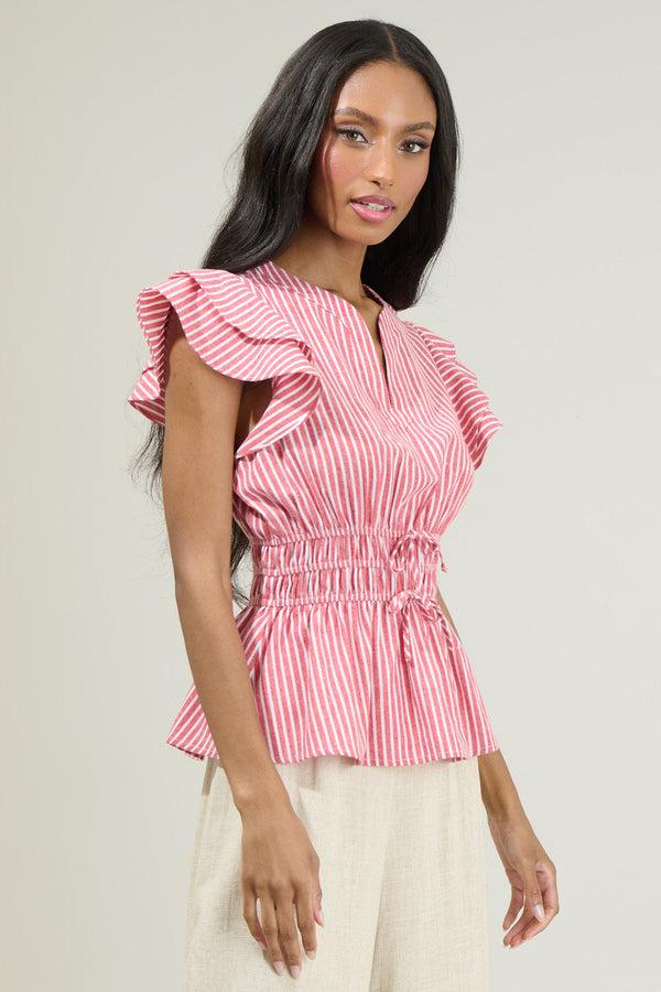Sugarlips Sandy Striped Ruffle Top