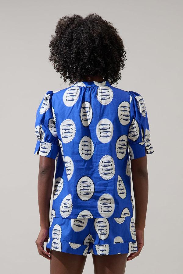 Sugarlips Sardine Sea Rosio Button Split Neck Top