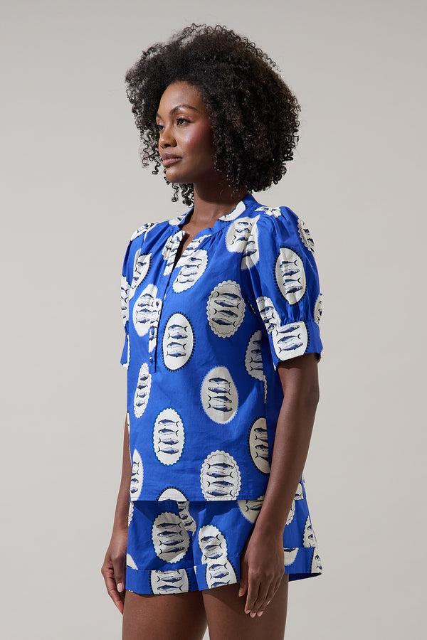 Sugarlips Sardine Sea Rosio Button Split Neck Top