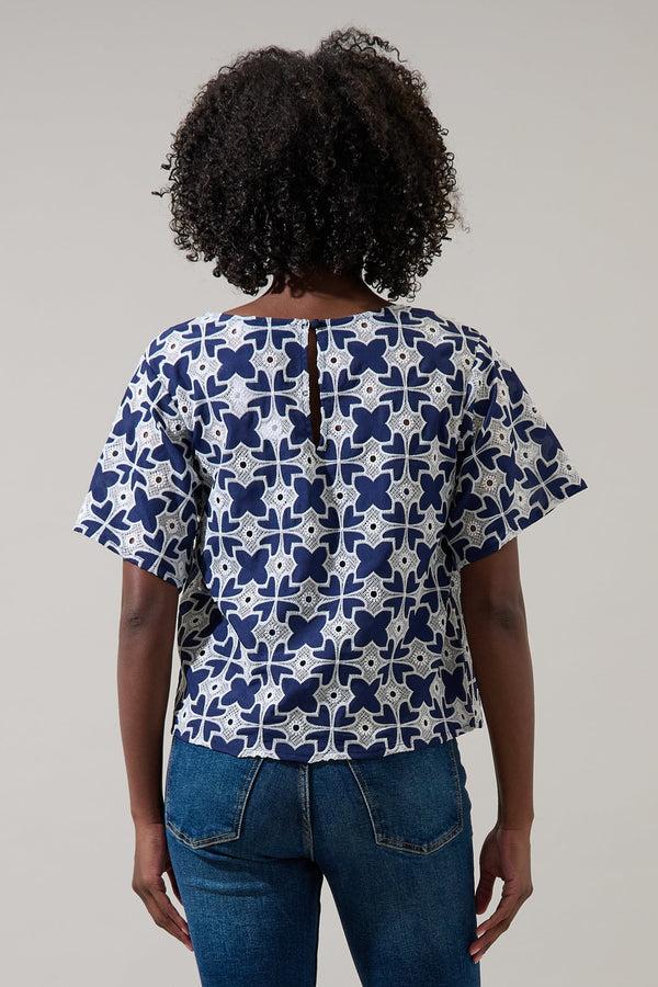 Sugarlips Sarly Eyelet Short Sleeve Cropped Top