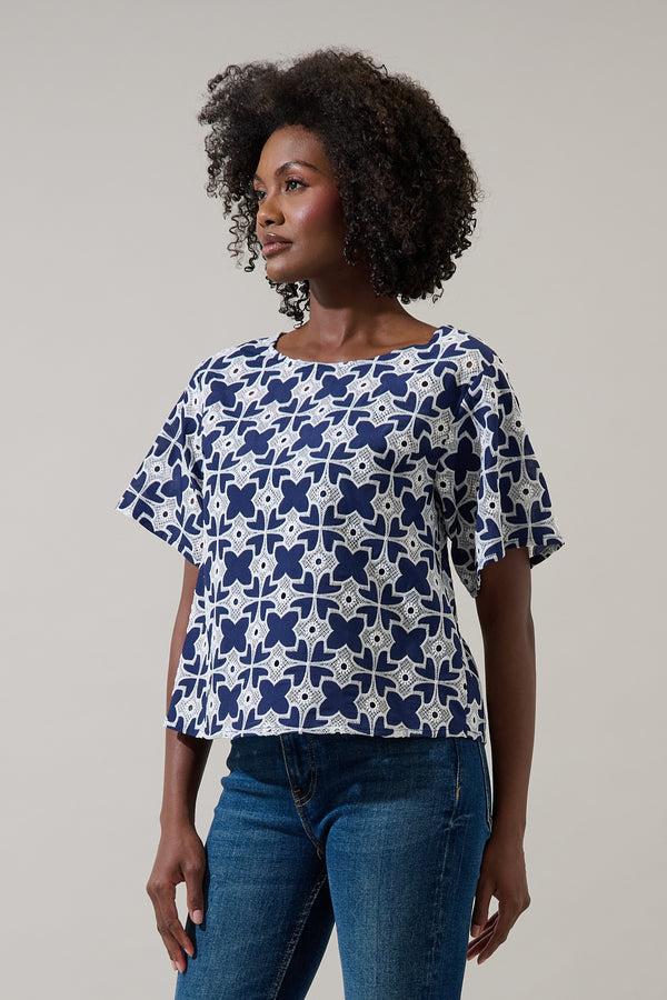 Sugarlips Sarly Eyelet Short Sleeve Cropped Top