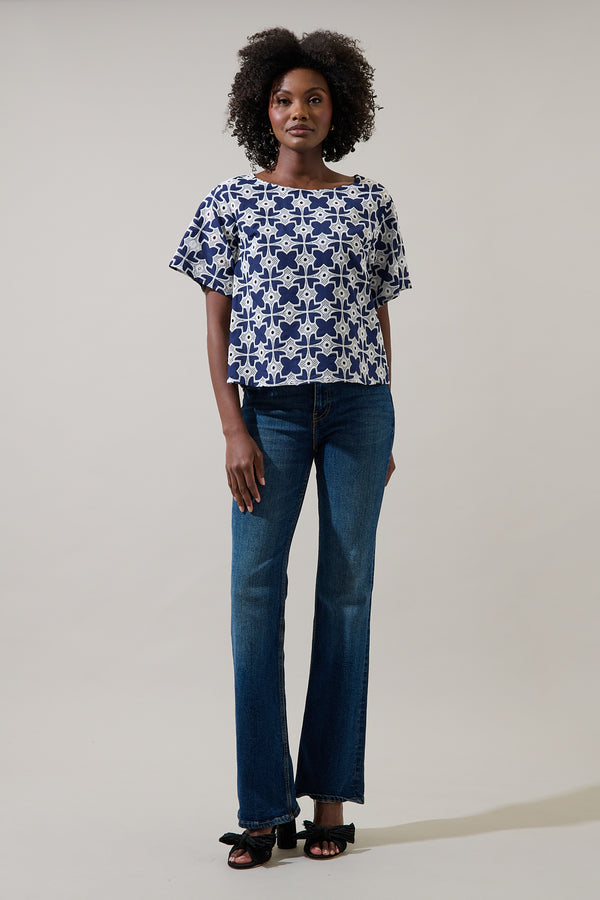 Sugarlips Sarly Eyelet Short Sleeve Cropped Top