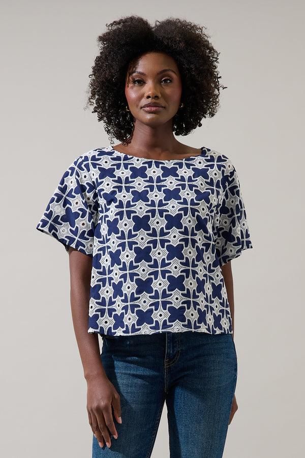 sugarlips Sarly Eyelet Short Sleeve Cropped Top