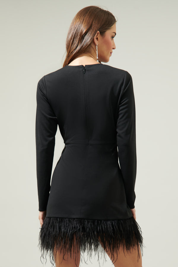 Sugarlips Sashay Bodycon Long Sleeve Feather Dress