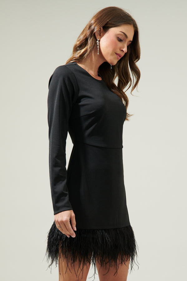 Sugarlips Sashay Bodycon Long Sleeve Feather Dress