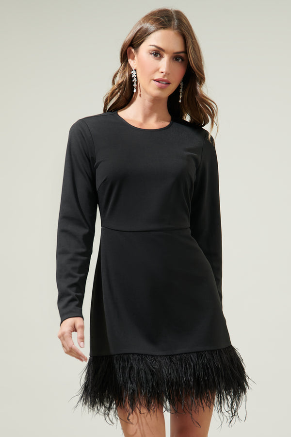 sugarlips Sashay Bodycon Long Sleeve Feather Dress