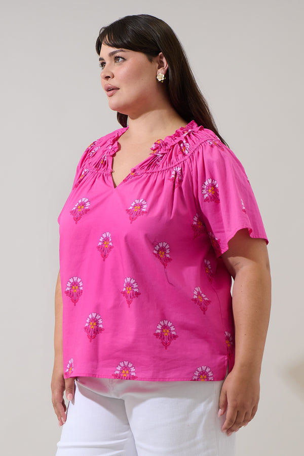 Sugarlips Scarlett Floral Darthy Smocked Top Curve