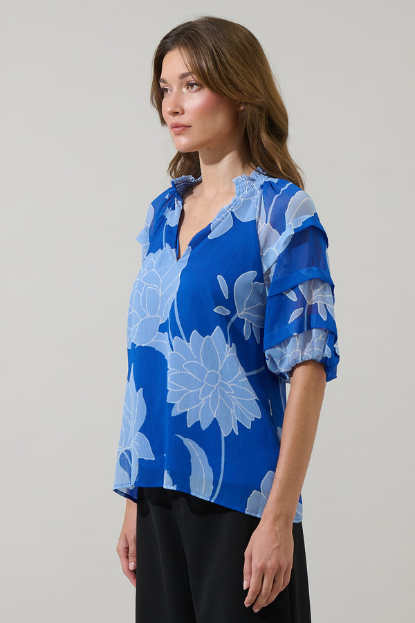 Sugarlips Seabloom Floral Terrie Ruffle Blouse