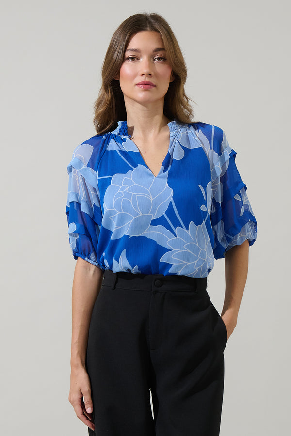 sugarlips Seabloom Floral Terrie Ruffle Blouse
