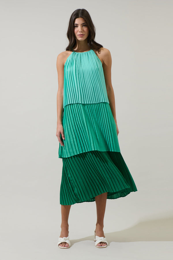 sugarlips Sealy Pleated Tiered Midi Dress