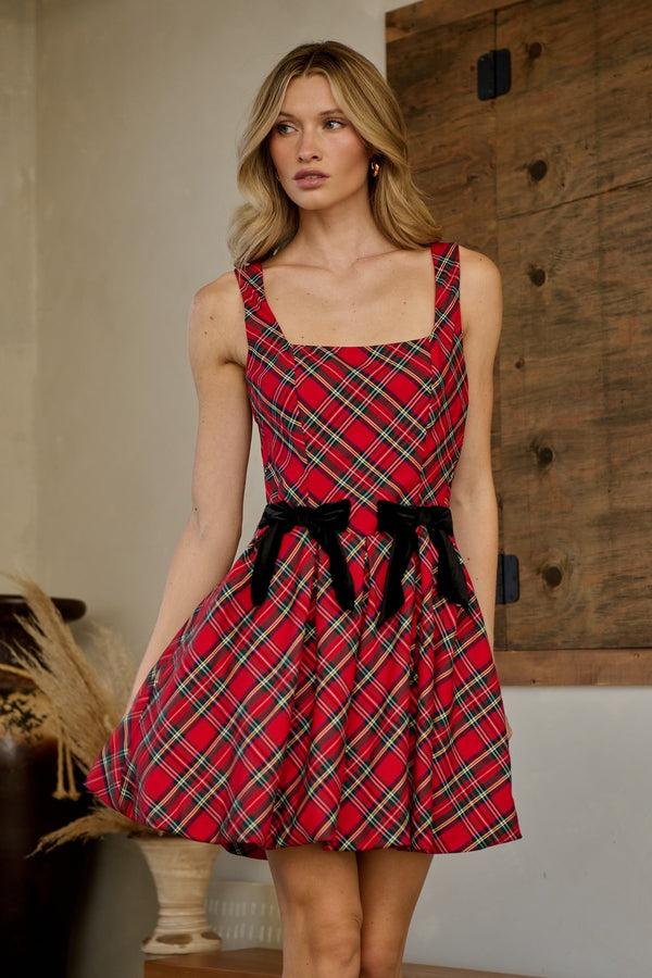 Sugarlips Seliora Plaid Bow Mini Dress
