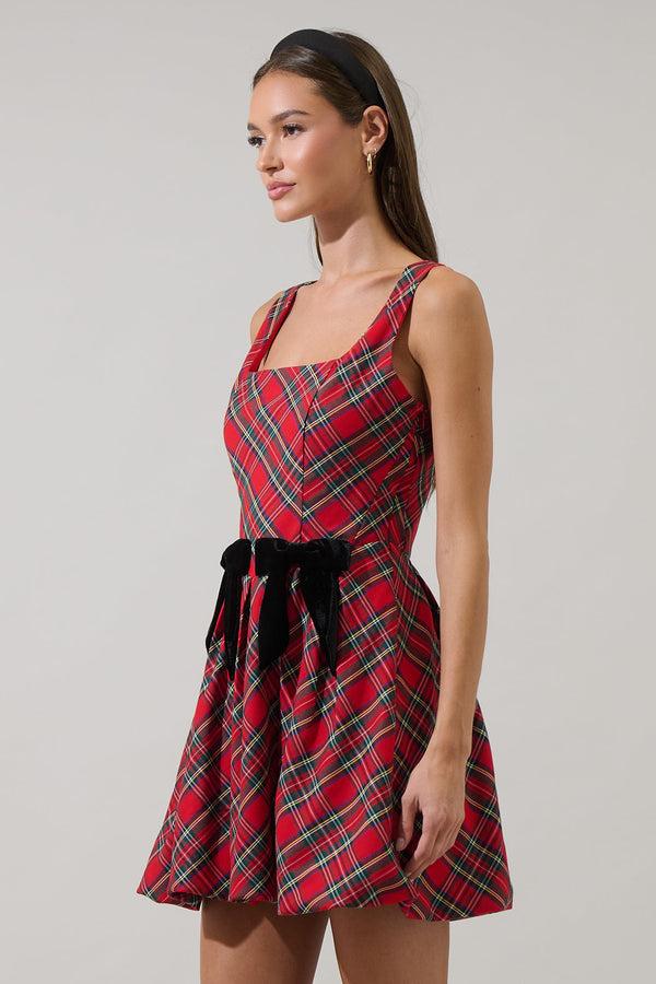 Sugarlips Seliora Plaid Bow Mini Dress