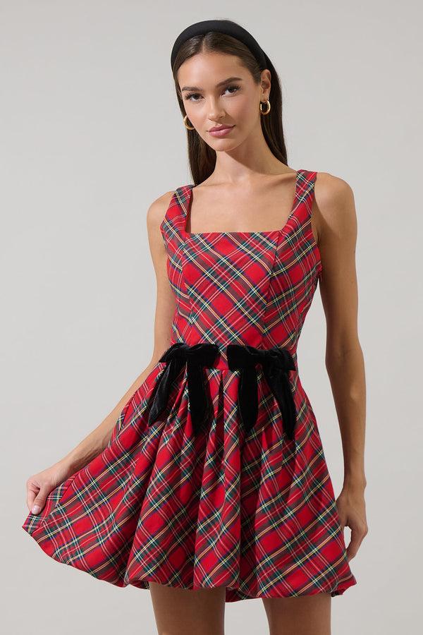 sugarlips Seliora Plaid Bow Mini Dress
