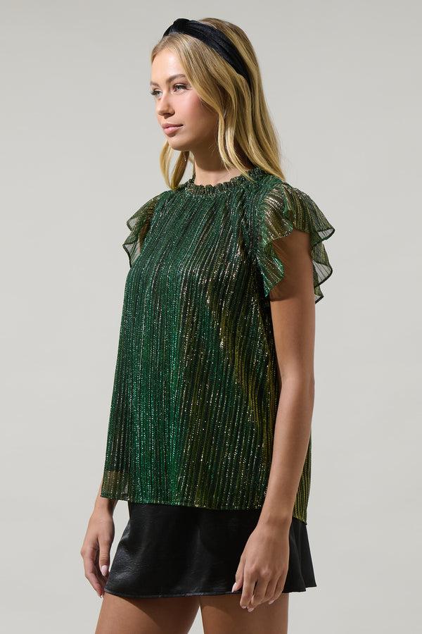Sugarlips Senoviah Shiny Veda Cap Sleeve Top