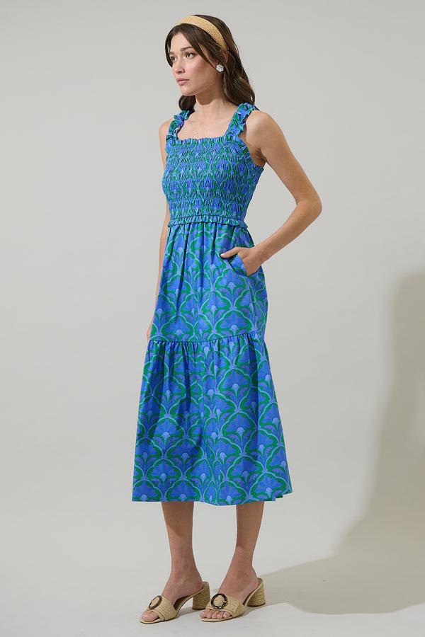 Sugarlips Sera Floral Ember Smocked Midi Dress