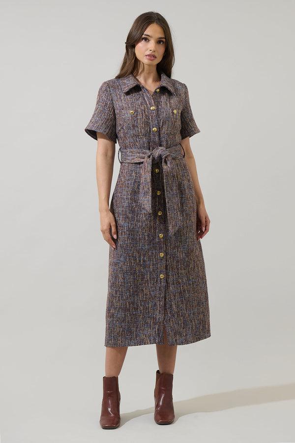 Sugarlips Serah Tweed Button Up Midi Dress