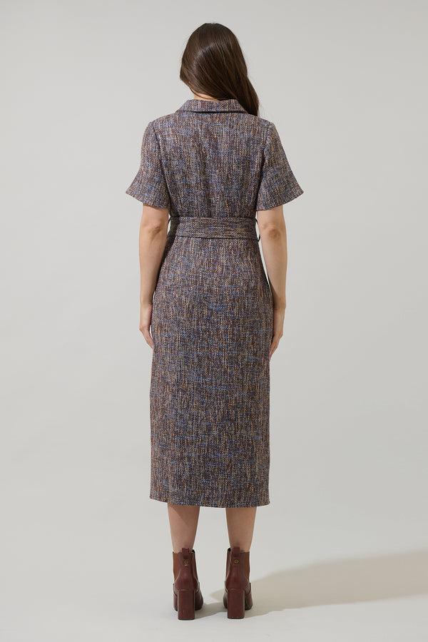 Sugarlips Serah Tweed Button Up Midi Dress