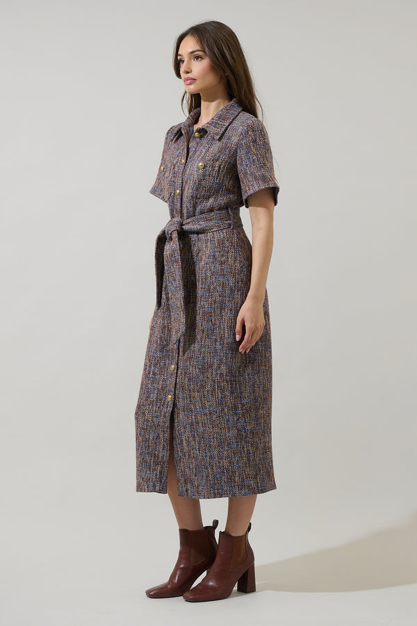 Sugarlips Serah Tweed Button Up Midi Dress