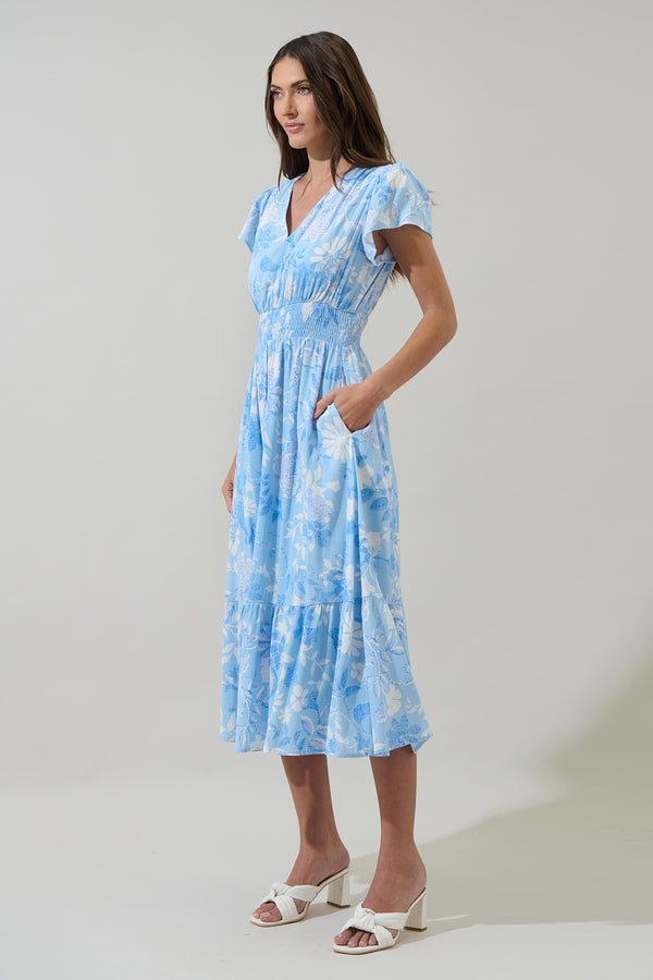 Sugarlips Seraphina Floral Maye Smocked Midi Dress