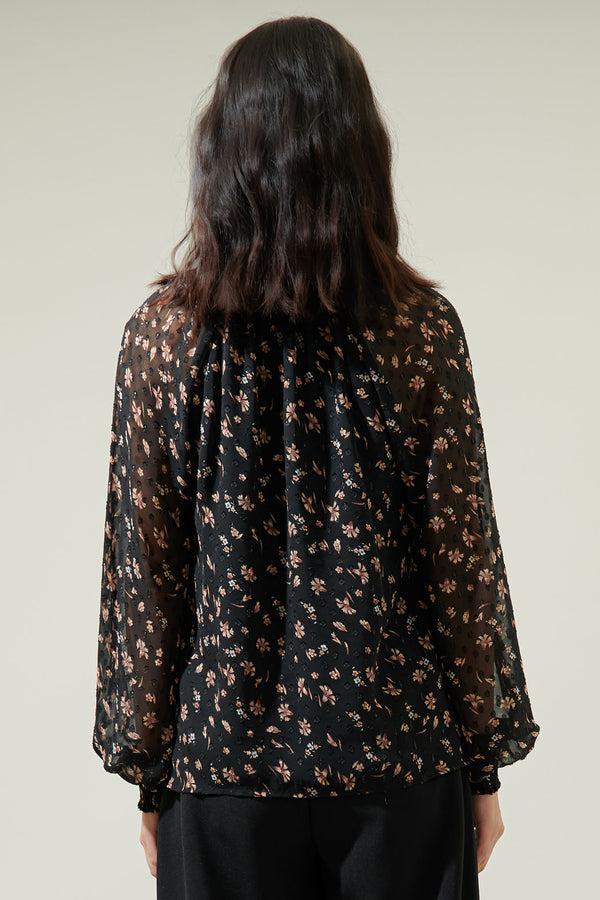 Sugarlips Serenity Floral Split Neck Blouse