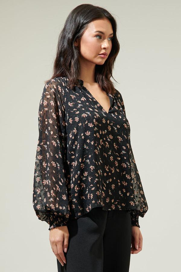Sugarlips Serenity Floral Split Neck Blouse