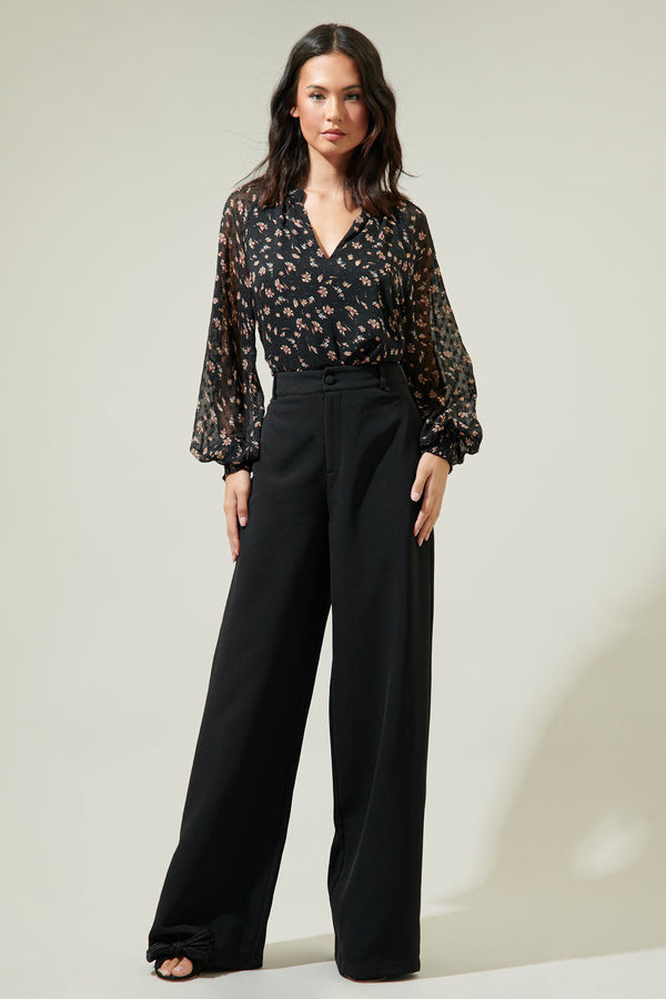 Sugarlips Serenity Floral Split Neck Blouse