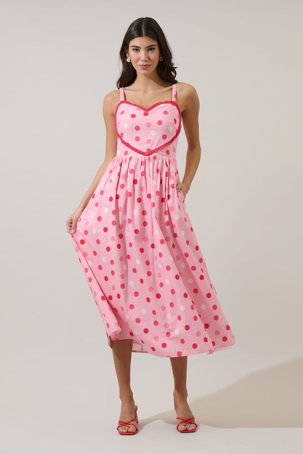 Sugarlips Serry Polka Dot Heart Smocked Midi Dress