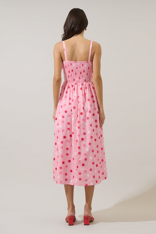 Sugarlips Serry Polka Dot Heart Smocked Midi Dress