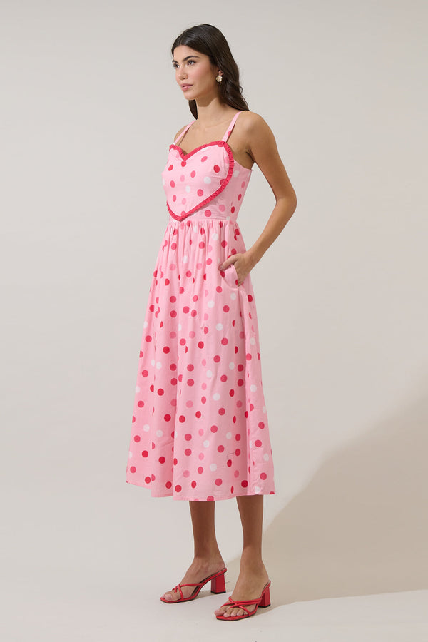 Sugarlips Serry Polka Dot Heart Smocked Midi Dress