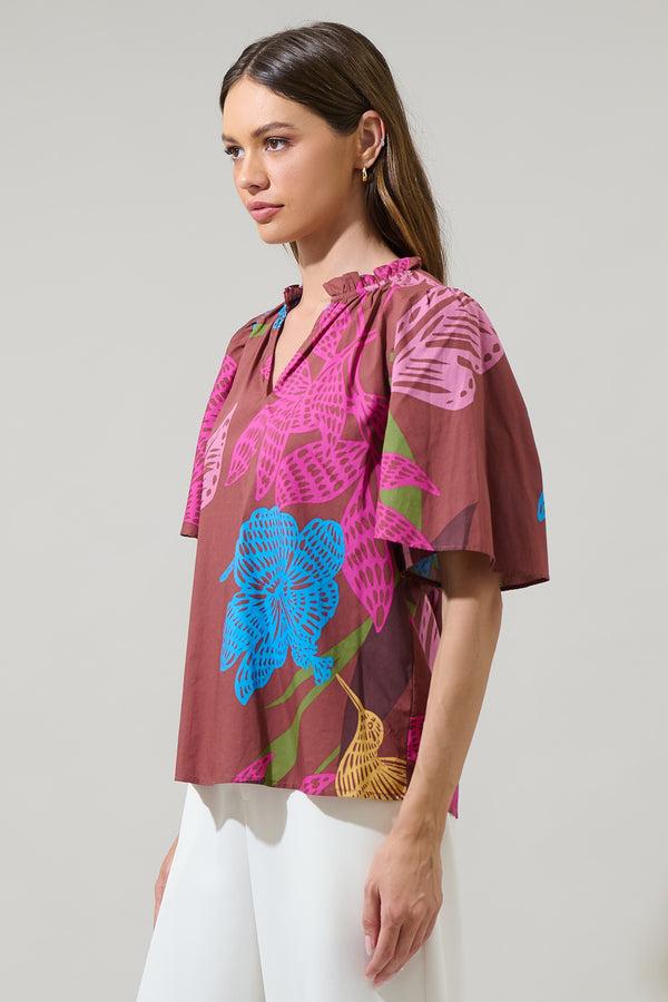 Sugarlips Shade Of Prise Floral Eve Poplin Top