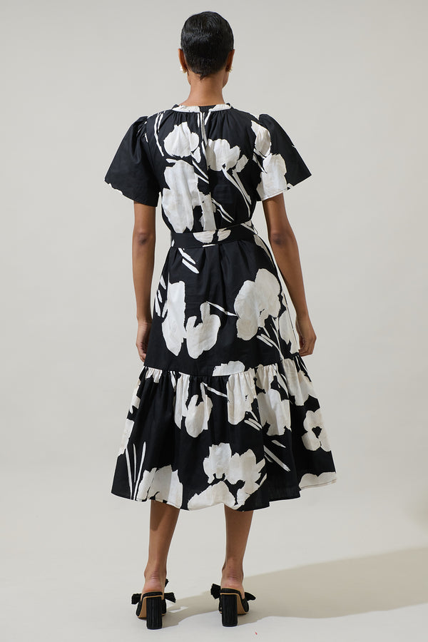 Sugarlips Shadow Floral Cora Button Up Midi Dress