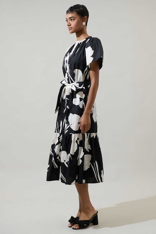 Sugarlips Shadow Floral Cora Button Up Midi Dress