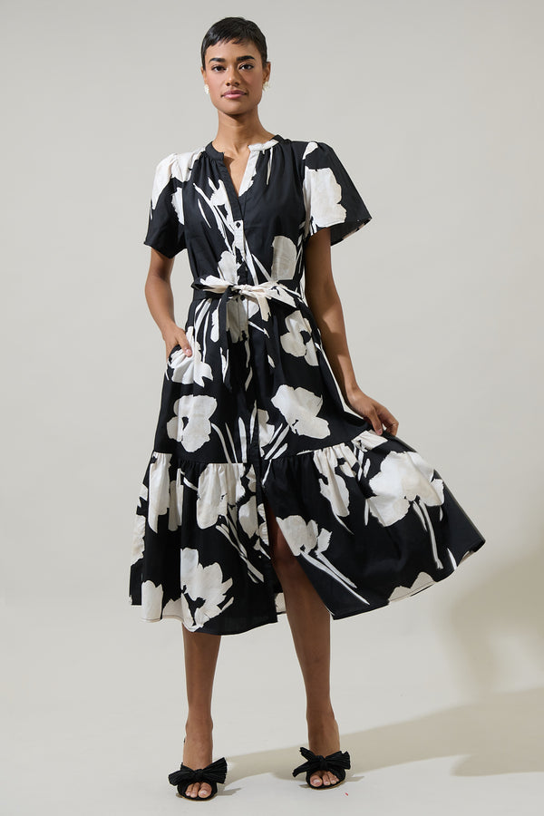 Sugarlips Shadow Floral Cora Button Up Midi Dress