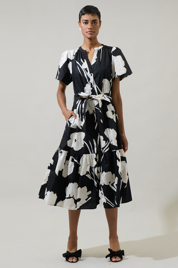 sugarlips Shadow Floral Cora Button Up Midi Dress
