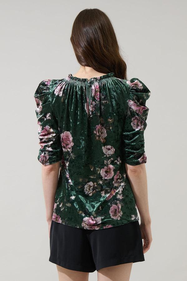 Sugarlips Sharon Floral Velvet Drape Sleeve Top